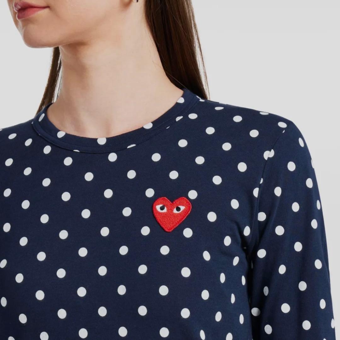 PLAY COMME des GARÇONS Mネイビー ドット柄 長袖Tシャツ