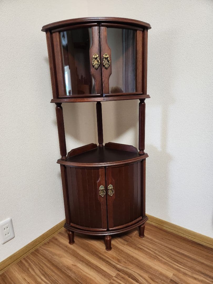 綾野製作所製アヤノクラフト木製三角コーナーキャビネット ダークブラウン