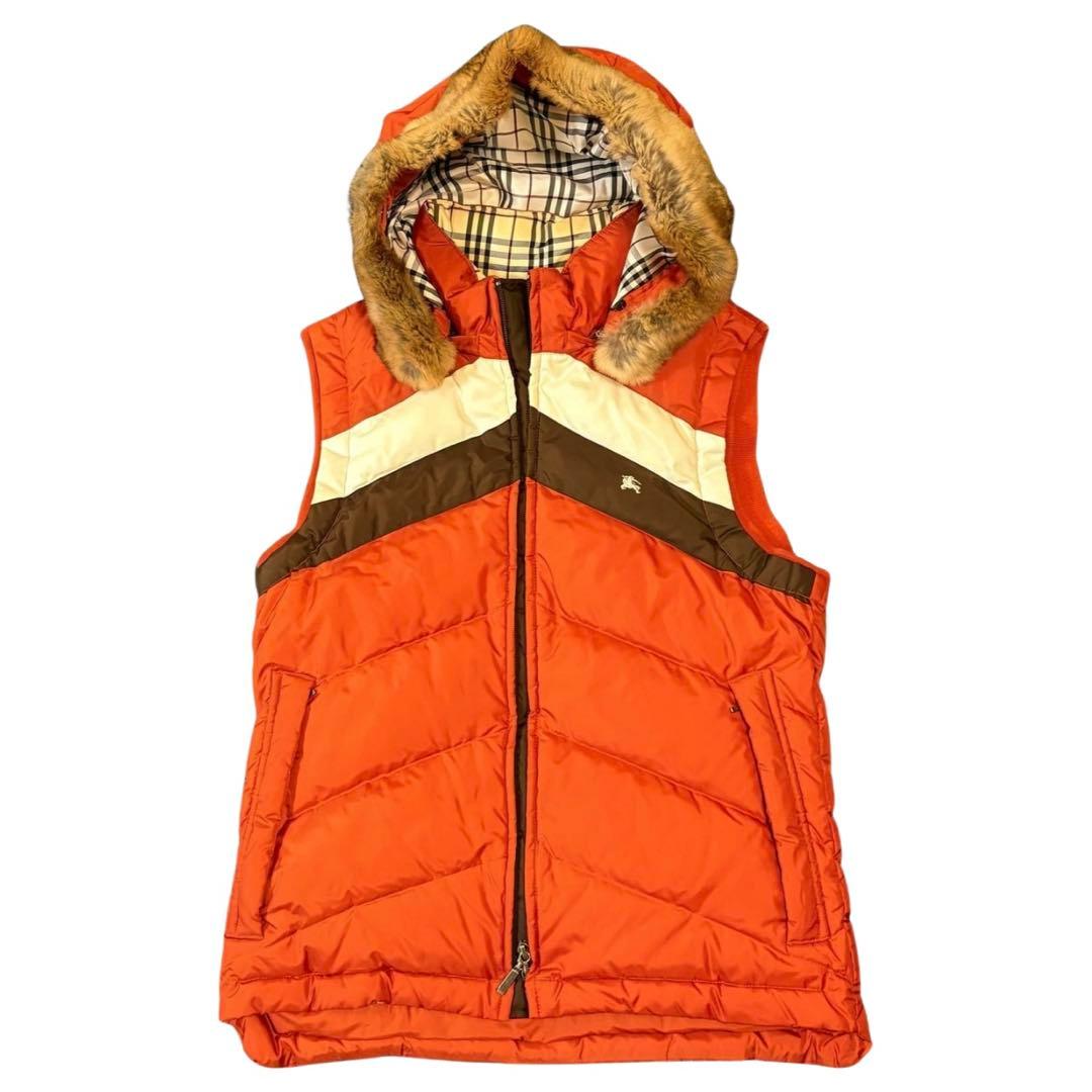 バーバリーブラックレーベル ダウンベスト ノバチェック フード M ホースロゴ