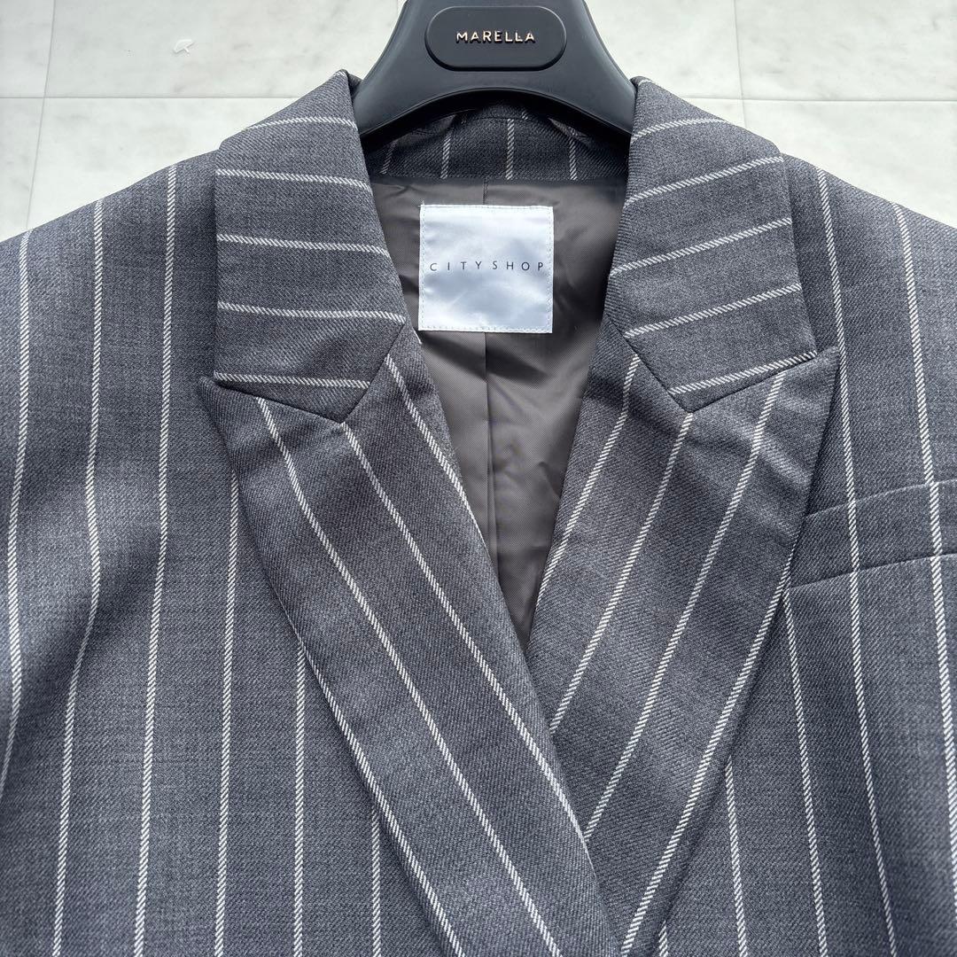 シティショップ 美品 オーバーサイズ Wジャケット グレー ストライプ