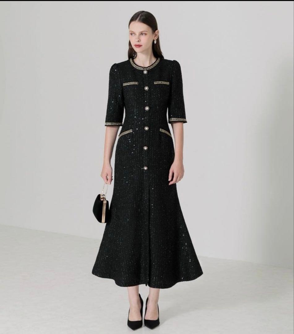 leja ラメツイードレザーパイピングパール マーメイドドレス　Sサイズ