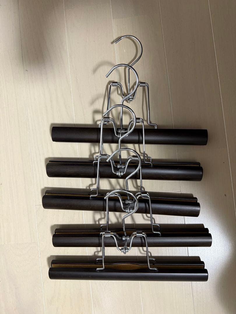 【中田ハンガー】木製 吊りズボンハンガー 5本セット