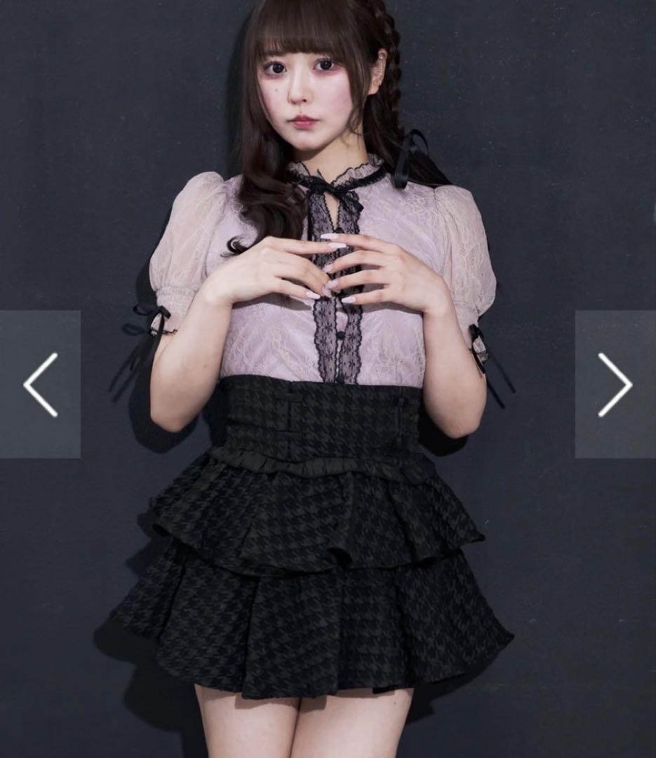 pium ピゥム ティアードフリルドーリーミニスカート ブラックミックス 美品