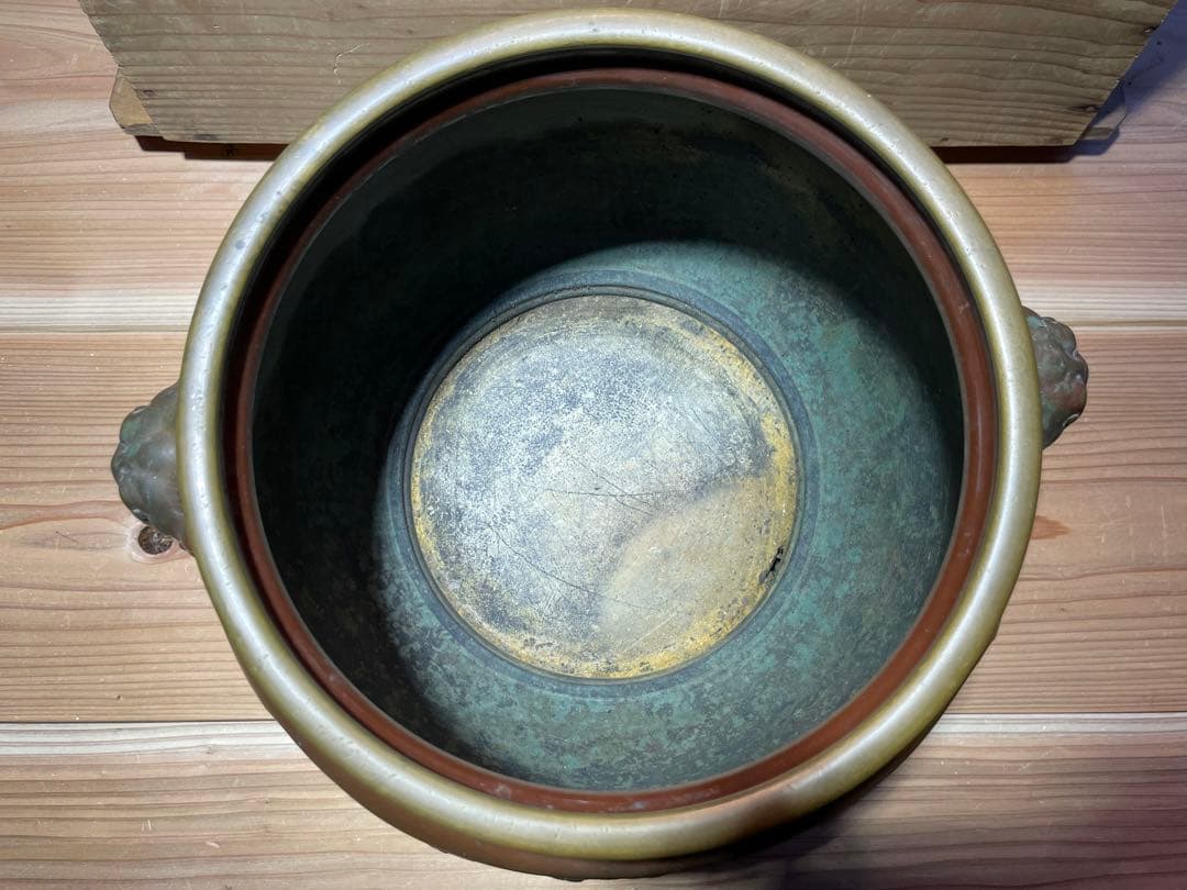 専用　義正　唐子　仙徳火鉢　大型　約5.5kg【m195 大正火鉢　仙徳銅器　】