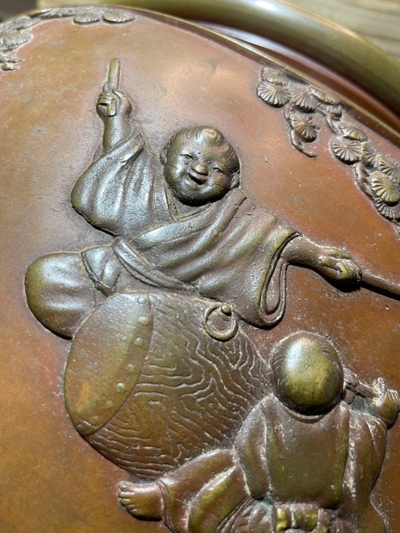 専用　義正　唐子　仙徳火鉢　大型　約5.5kg【m195 大正火鉢　仙徳銅器　】