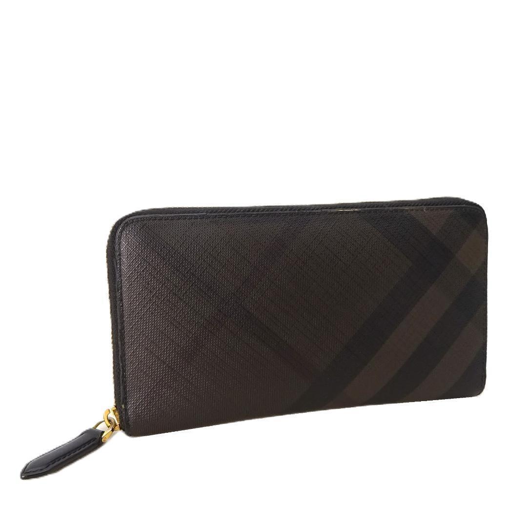 本物 良品 ■バーバリー■ノバチェック ブラウン ラウンドファスナー長財布