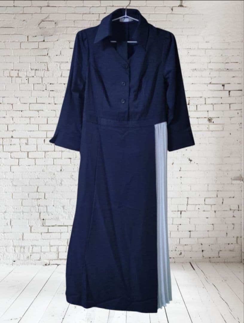 overE　オーバーイー　シャツプリーツワンピース　96　チャコール　新品