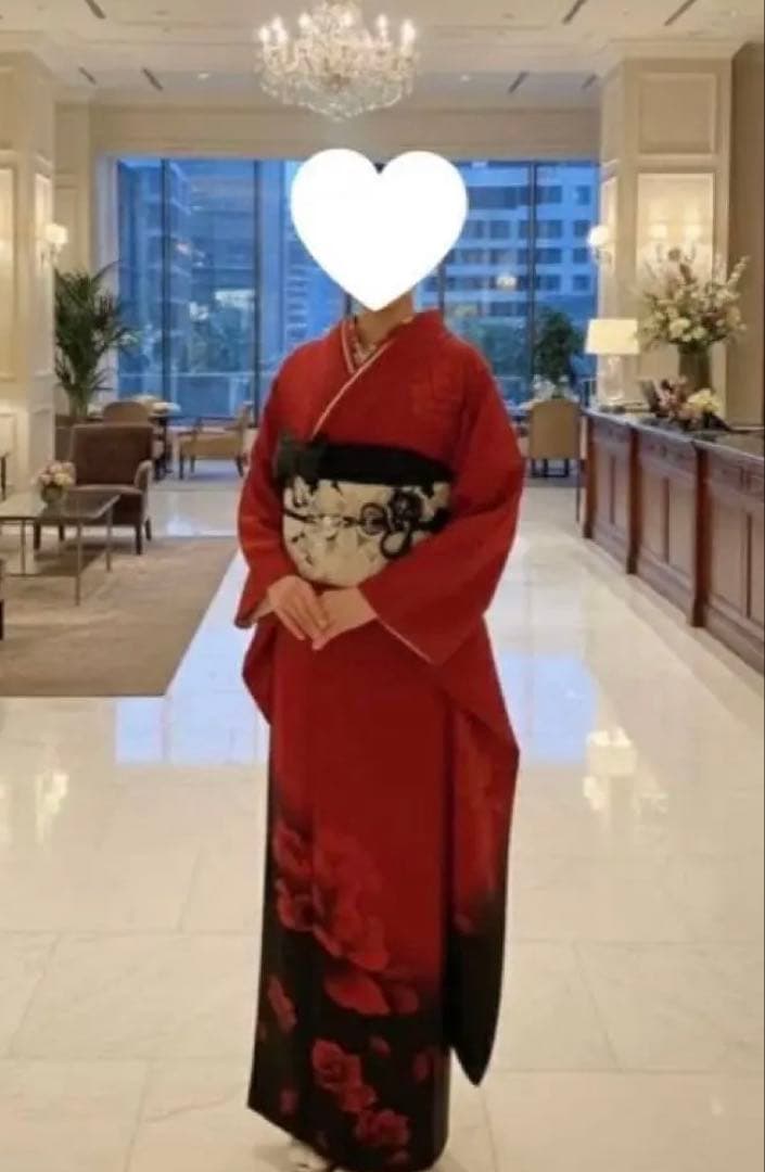 きもの友禅 正絹 振袖フルセット 振袖一式 着付けセット 人気 赤×黒 振袖