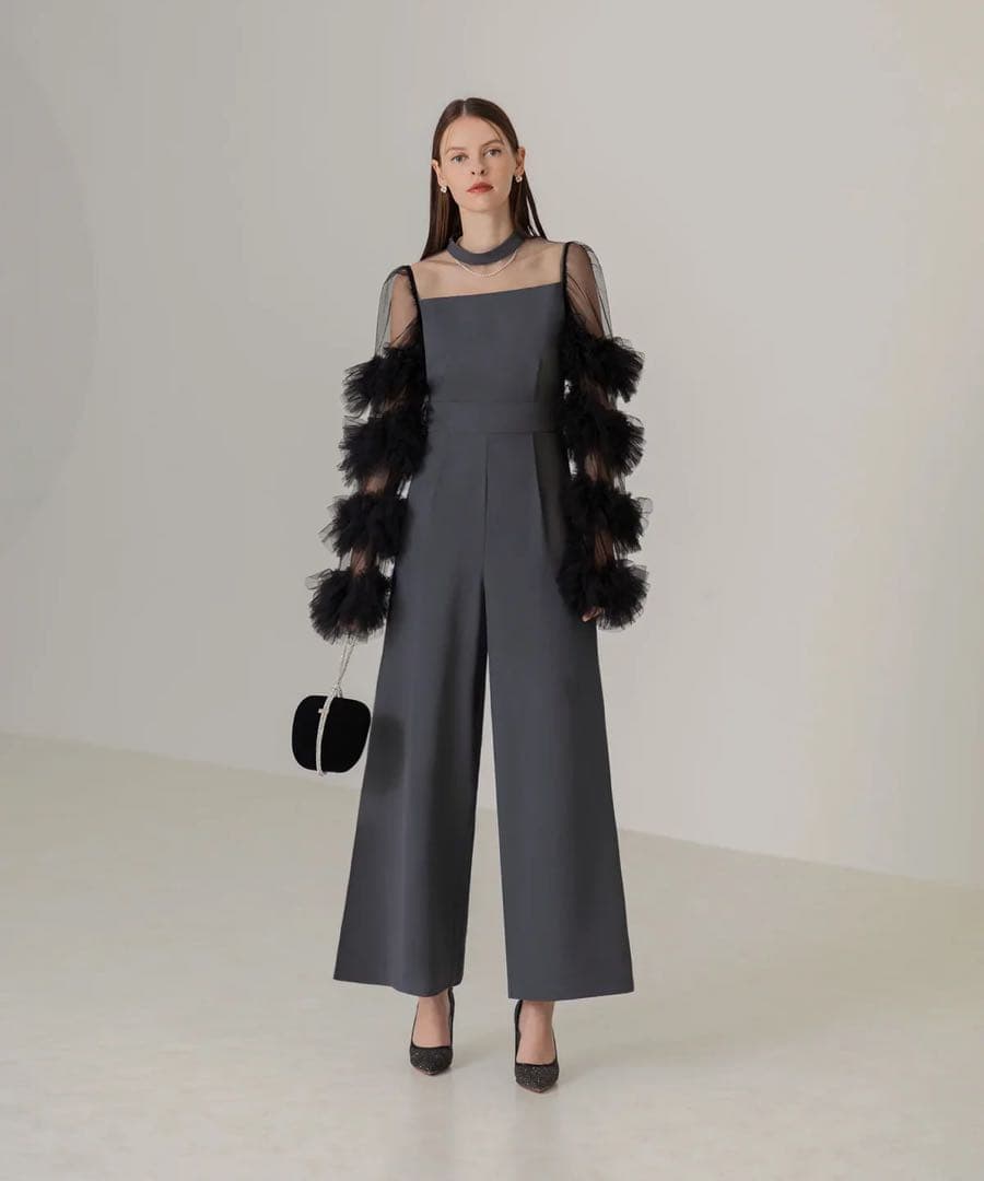 LEJA ボリュームチュールスリーブオールインワンパンツドレス