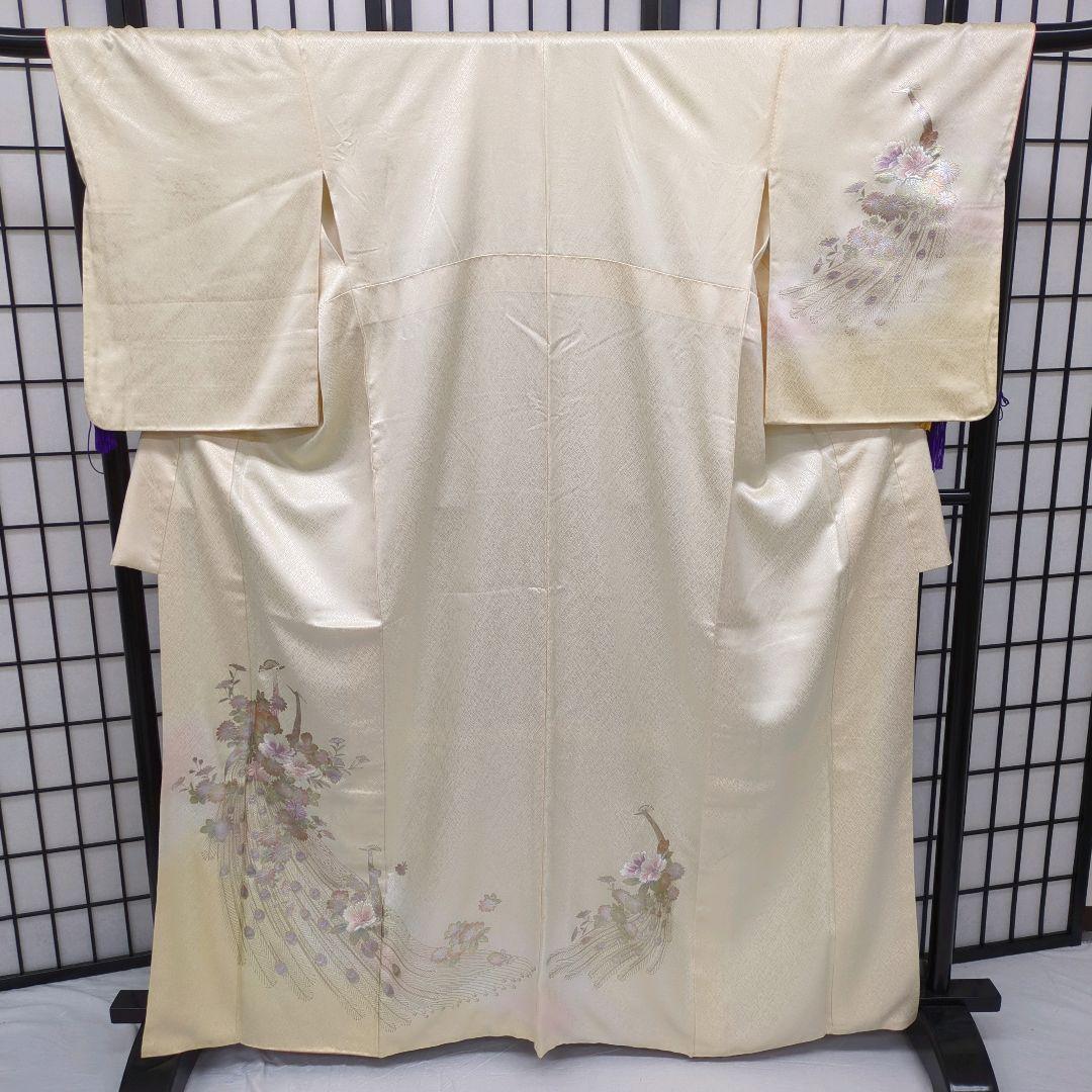 【正絹　袷附下げ】クリーム地に刺繍・箔のせ　163㎝前後　セミフォーマル　305