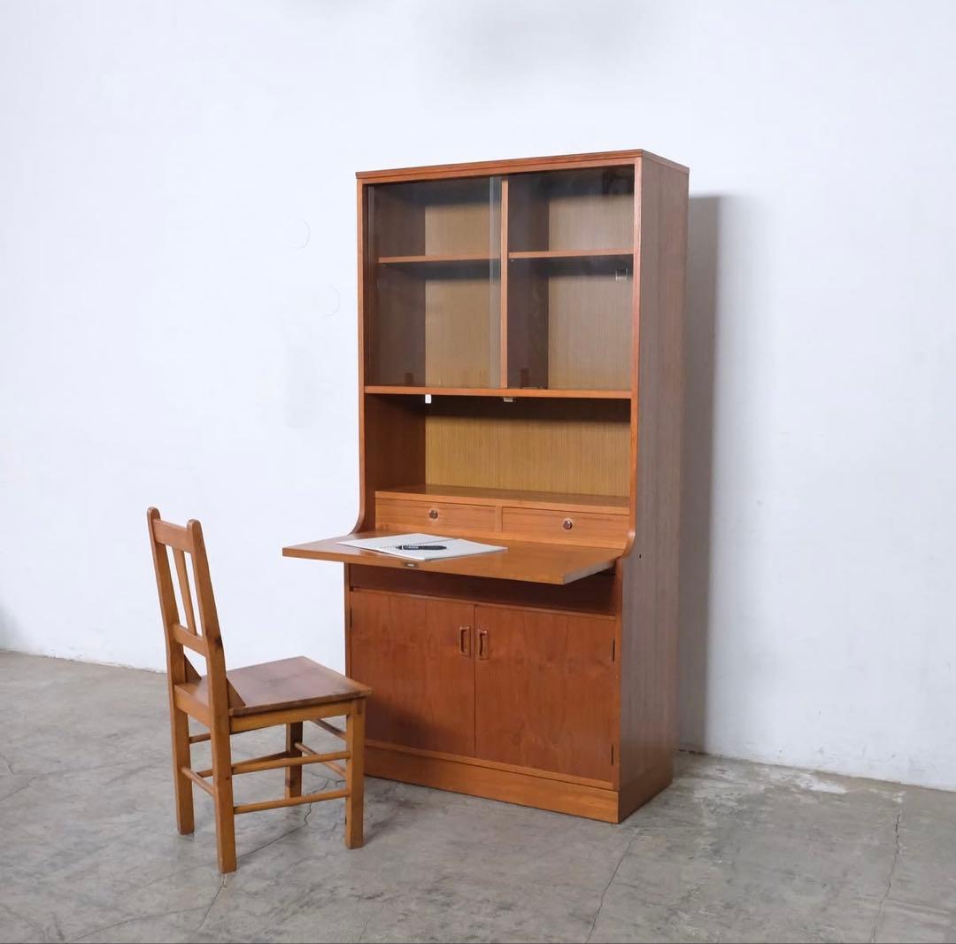 チーク ライティングビューロー/ガラスキャビネット