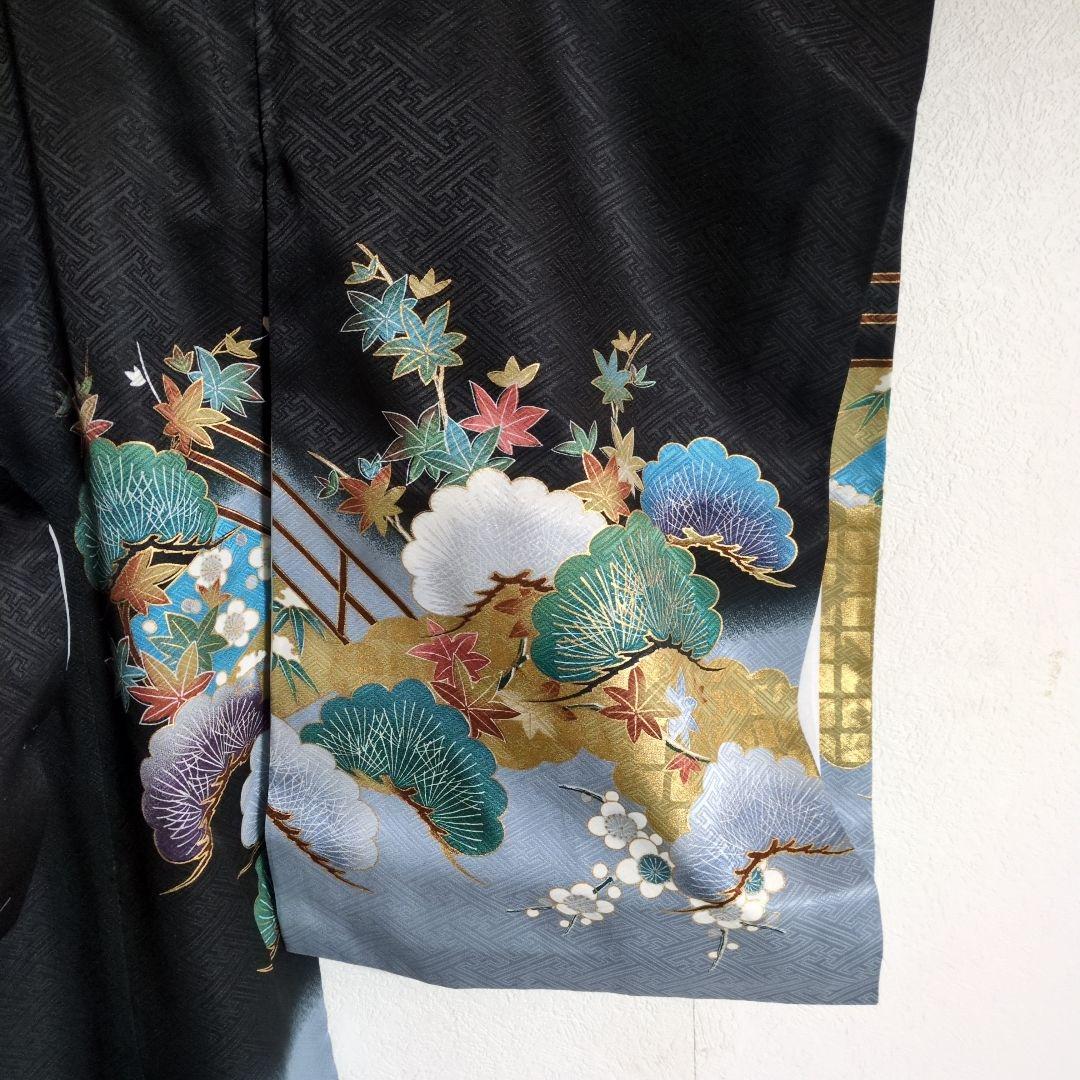 【新品】お宮参り用　掛け着　黒地に華やかな絵柄の着物　お祝い着
