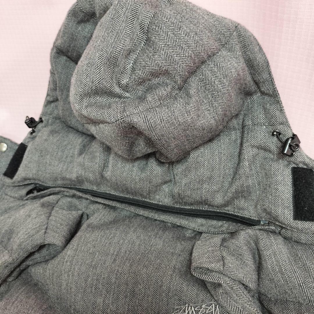 2WAY ダウンベスト Stussy ヘリンボーン モノグラム　グレー　Mサイズ