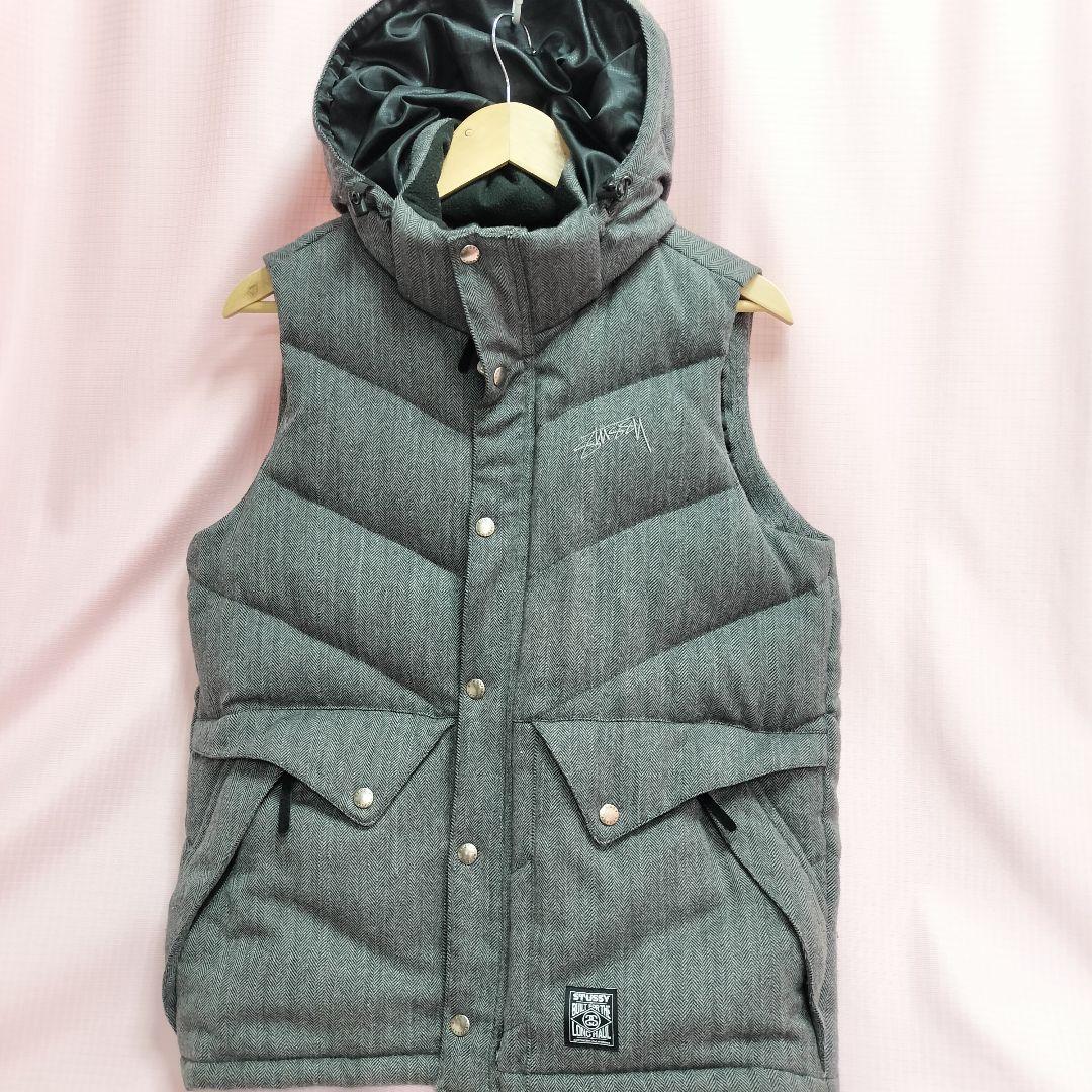 2WAY ダウンベスト Stussy ヘリンボーン モノグラム　グレー　Mサイズ