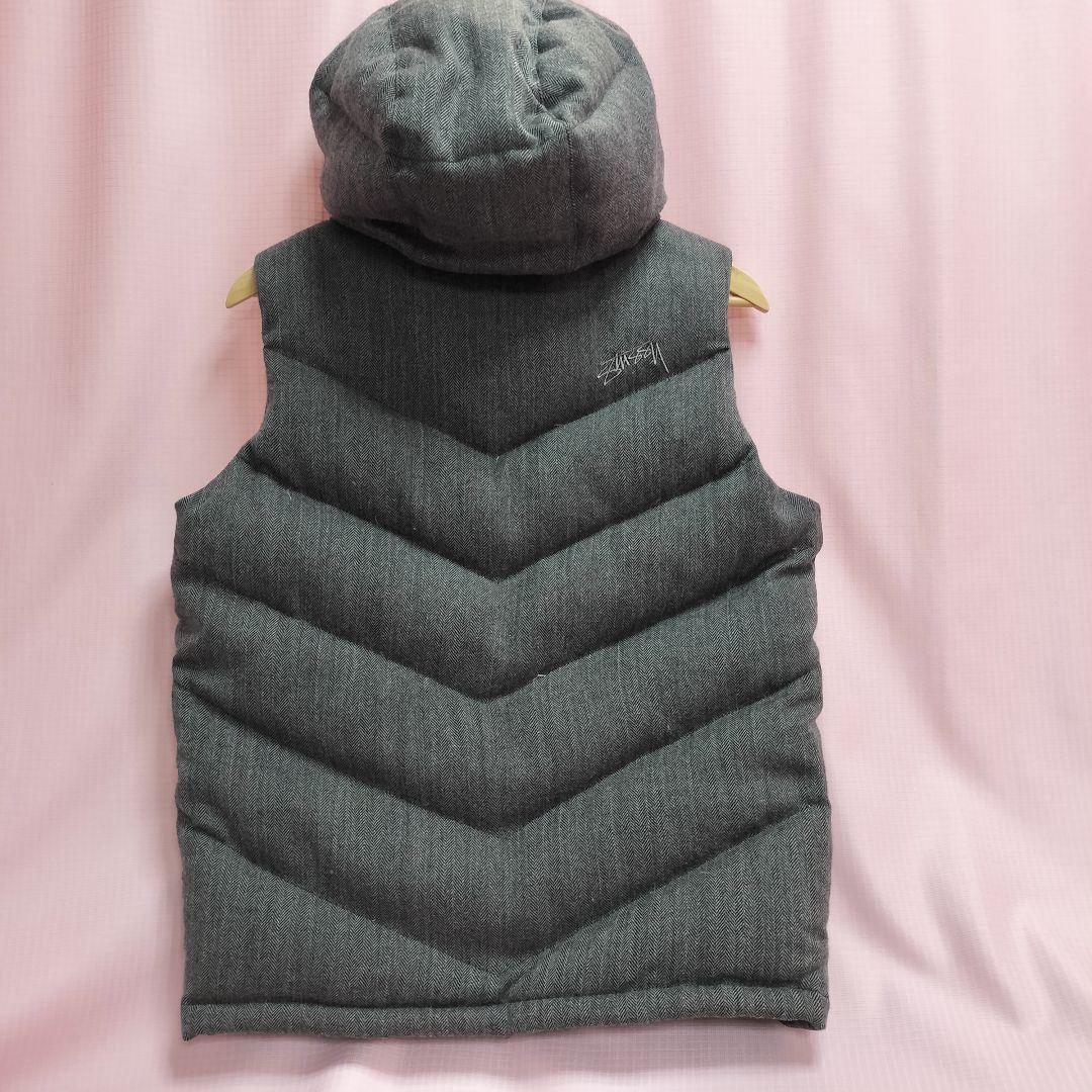 2WAY ダウンベスト Stussy ヘリンボーン モノグラム　グレー　Mサイズ