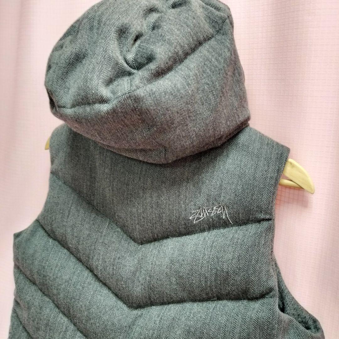 2WAY ダウンベスト Stussy ヘリンボーン モノグラム　グレー　Mサイズ