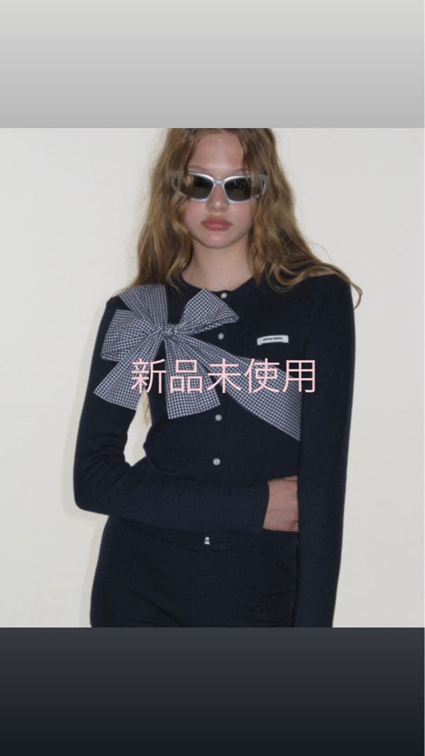 CRANK リボンタイドニットカーディガン_ネイビー