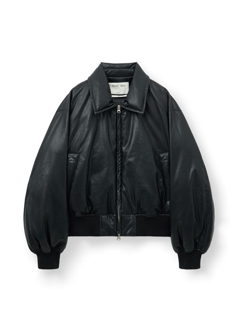 Matin Kim FAUX LEATHER DOWN JUMPER 黒　韓国