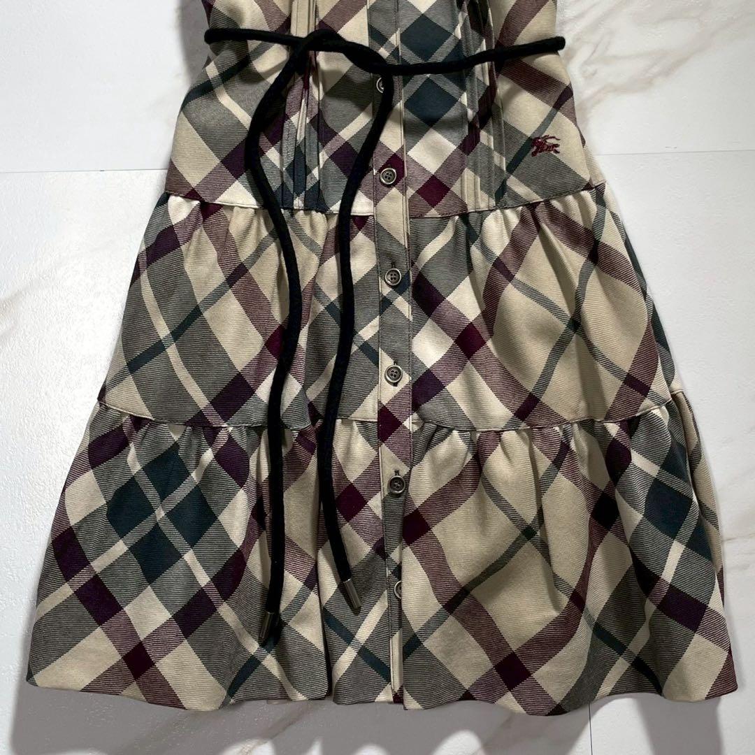 美品✨バーバリーブルーレーベル ノバチェックティアードワンピース ホース ベルト