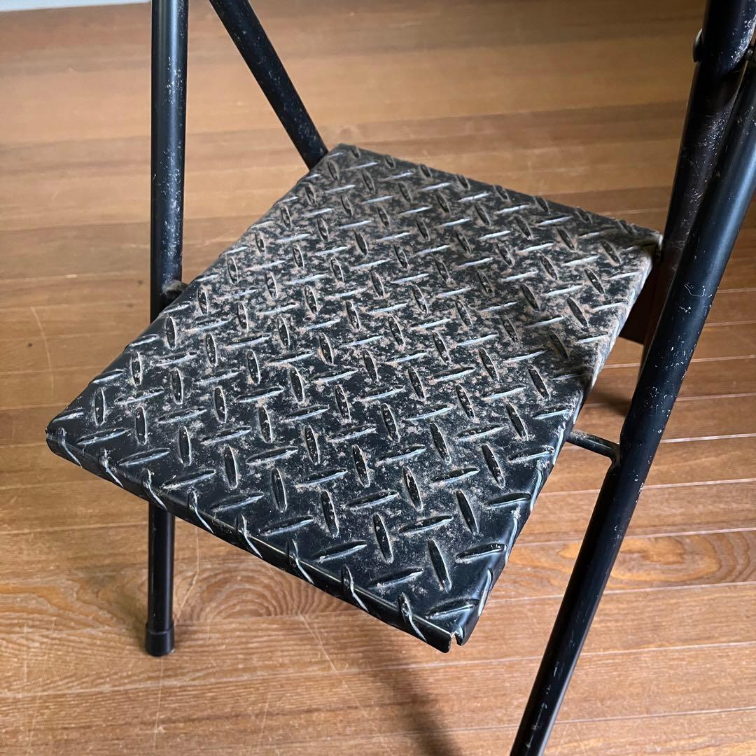 【アンティーク】アイアン スチール 折り畳み 踏み台 2段 ステップ台 古道具