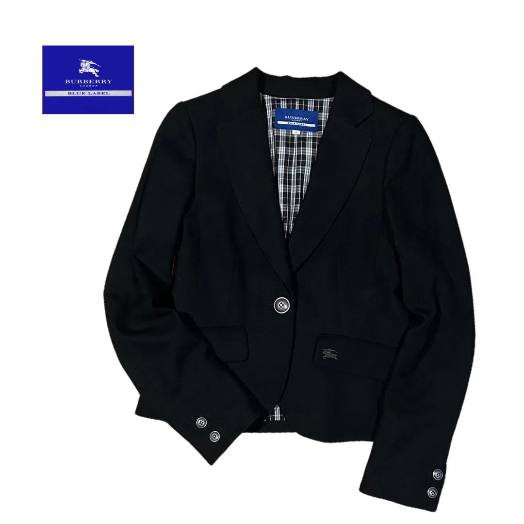 美品 バーバリーブルーレーベル シングルボタン ジャケット 38 チェック 黒