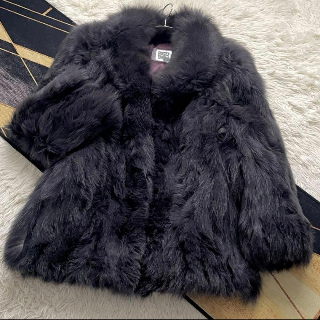 着丈70 カラー/染め サガフォックス ファーコート 毛皮 L パープル/紫