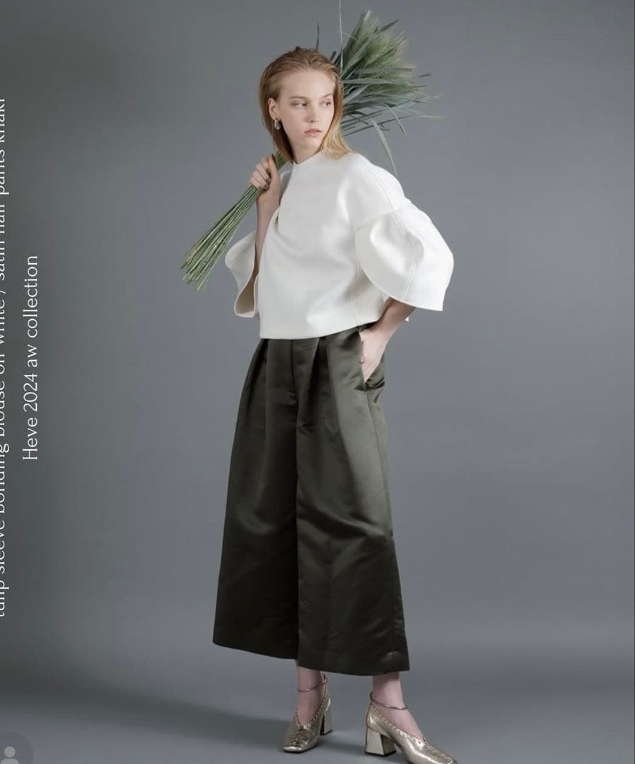 heveサテンフレアガウチョパンツ オリーブ36