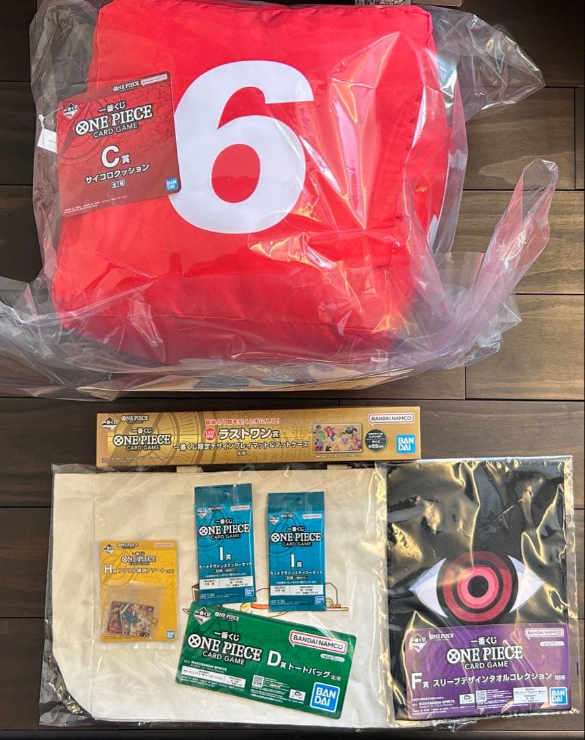 一番くじ　ワンピースカードゲームセット ラストワン、サイコロ、トートバッグ