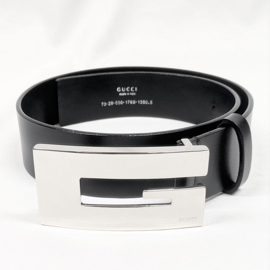 GUCCI グッチ レザー Gロゴ シルバーベルト レディース ブラック