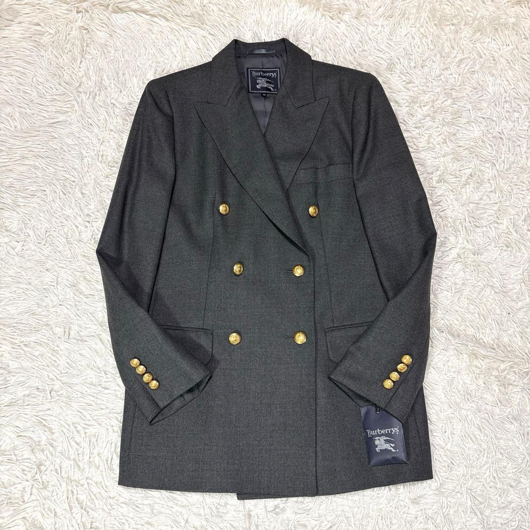 新品 バーバリーズ カシミヤ混 テーラード ジャケット 金ボタン M グレー