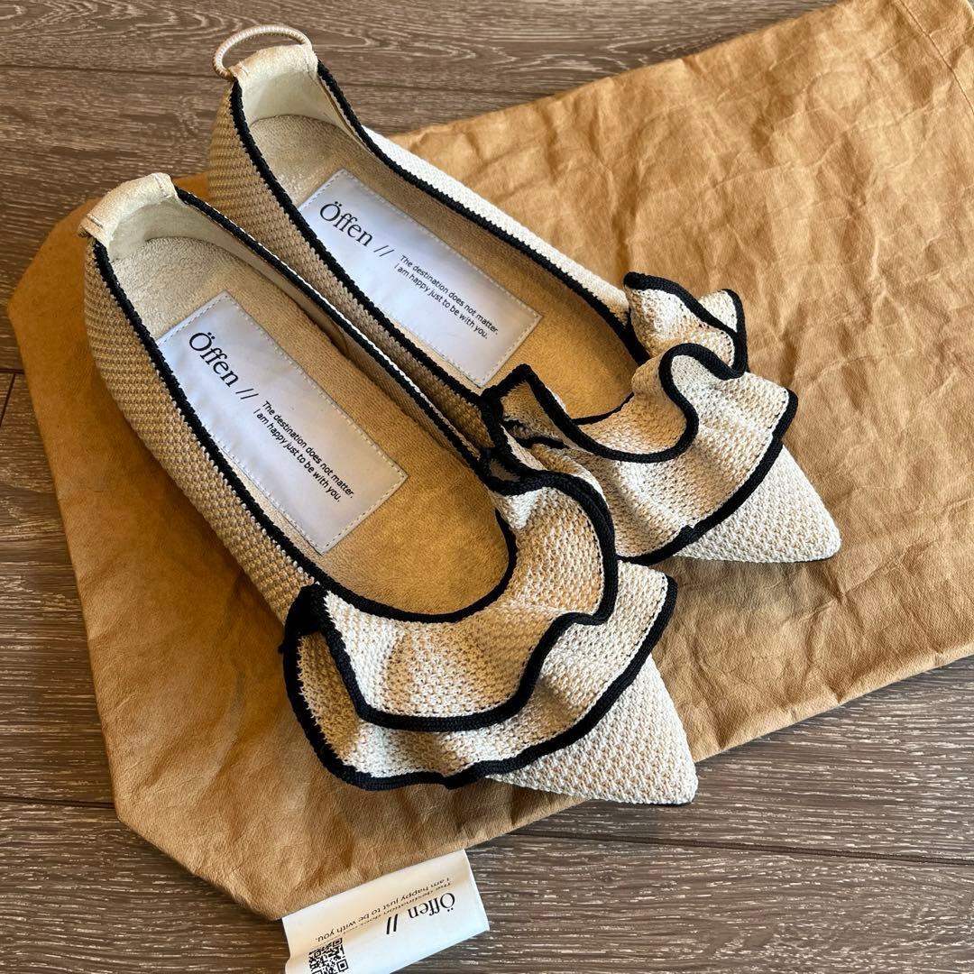 【新品未使用】offen オッフェン フラットシューズ ホワイトベージュ 37