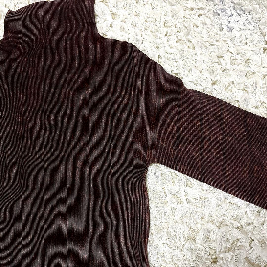 【美品】 プリーツプリーツ 長袖 ハイネック トップス ゆったり ストライプ