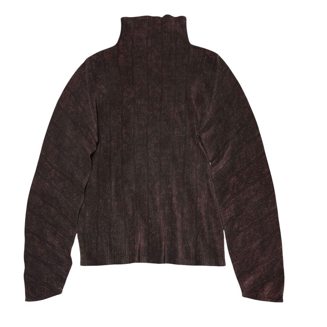 【美品】 プリーツプリーツ 長袖 ハイネック トップス ゆったり ストライプ