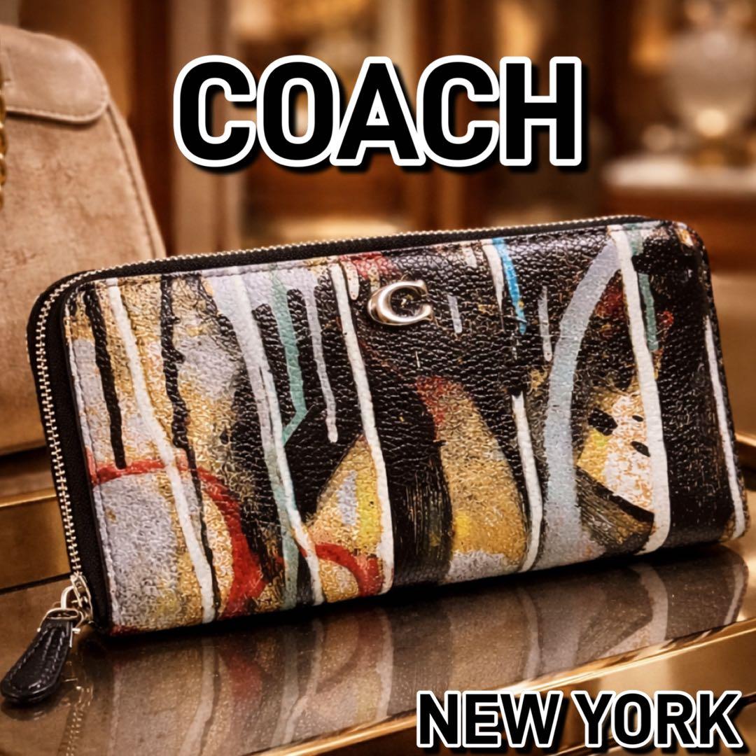 本革✨COACH✨コーチ✨MINT + SERF✨財布✨ラウンドファスナー✨総柄