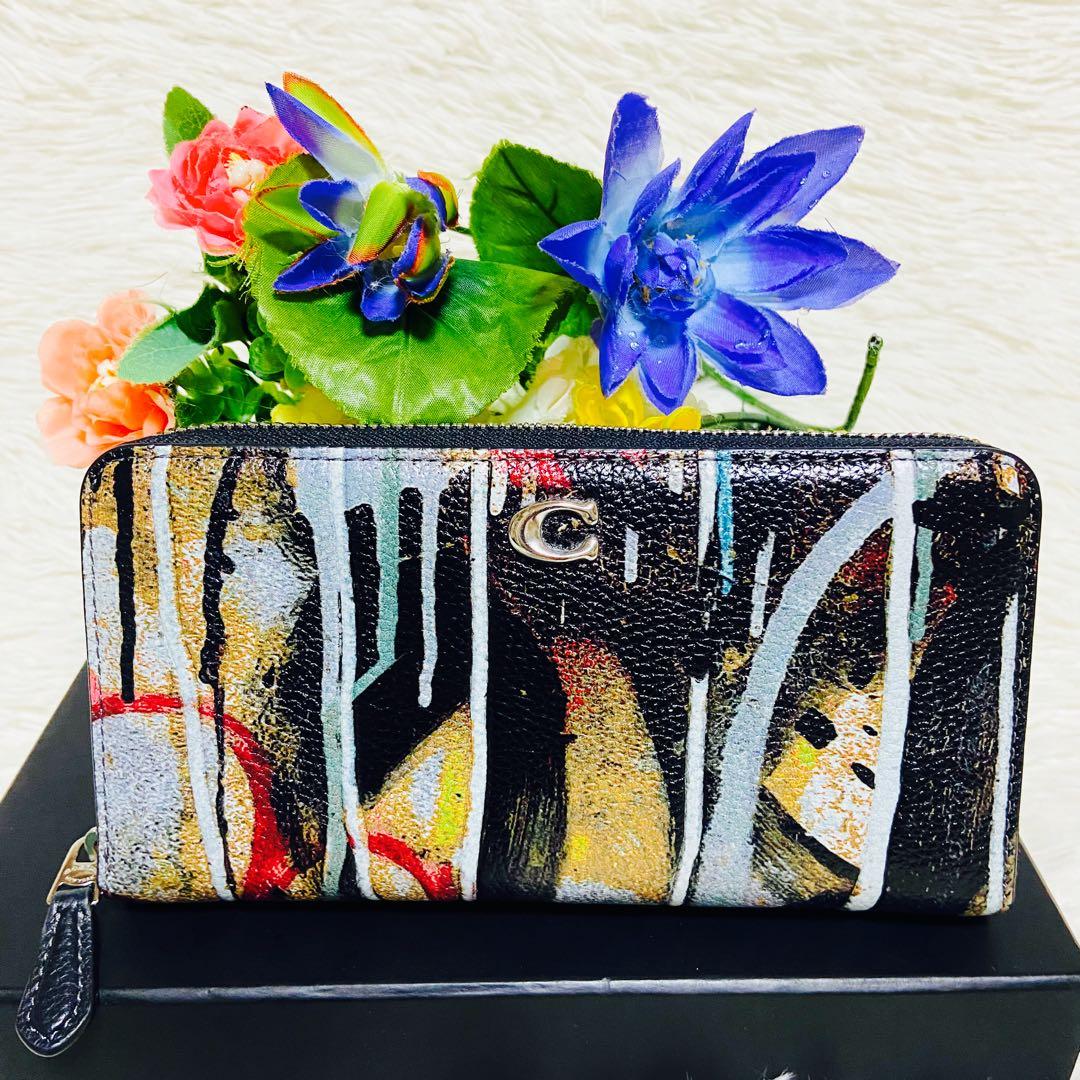 本革✨COACH✨コーチ✨MINT + SERF✨財布✨ラウンドファスナー✨総柄