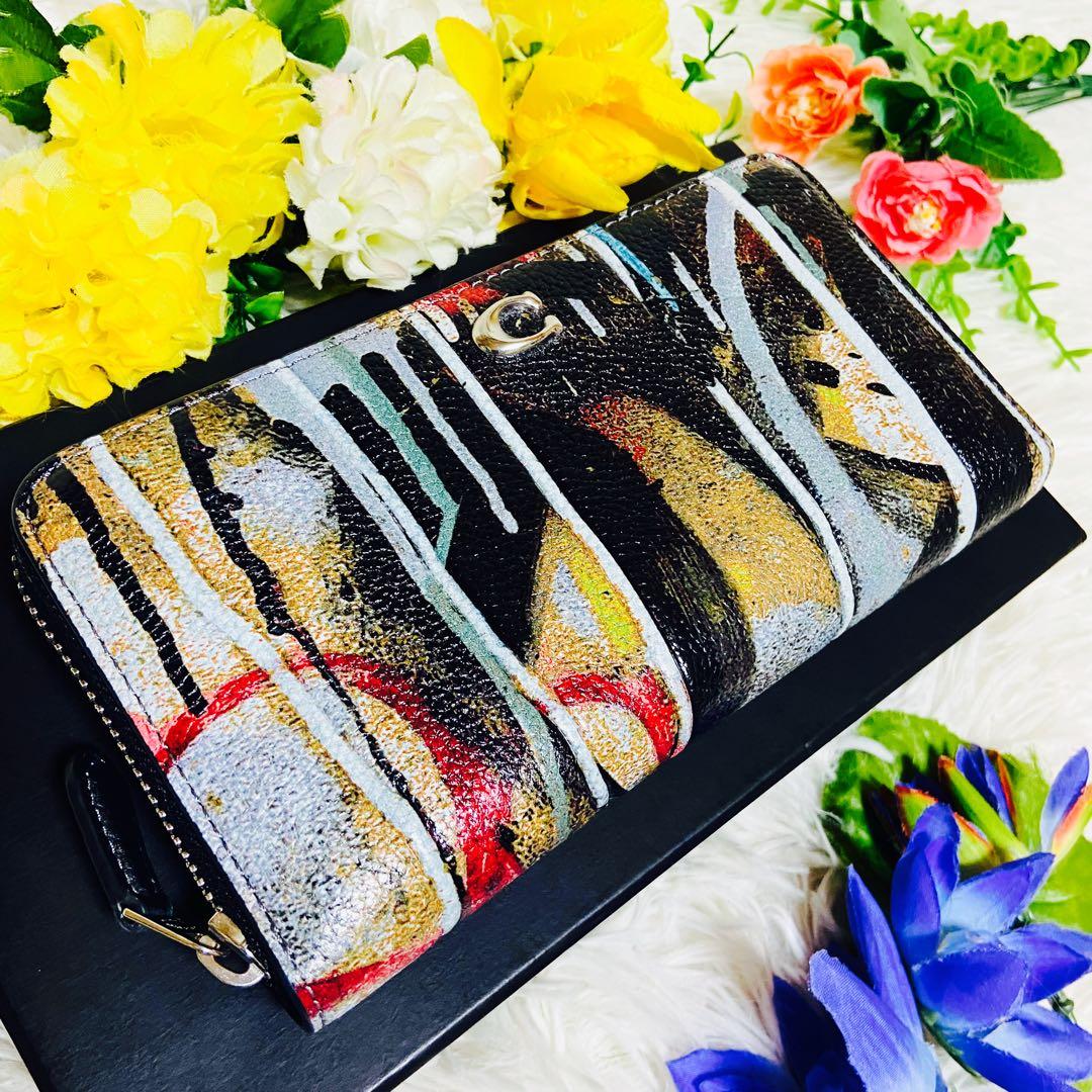 本革✨COACH✨コーチ✨MINT + SERF✨財布✨ラウンドファスナー✨総柄