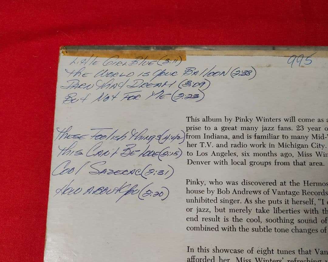 【ジャズ・シンガー、Pinky Wintersの超レア盤★オリジナル 10吋盤