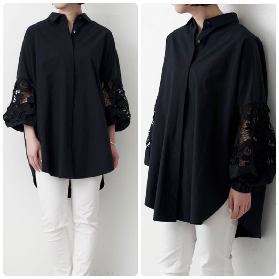 新品タグ付✨BEARDSLEY ビアズリー 袖レースシャツ ブラウス ブラック