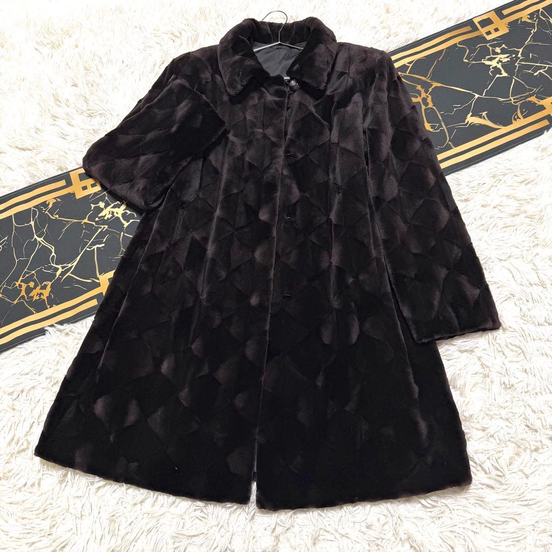 未使用級 ミンク ロングコート ブラック レディース L〜XLサイズ相当