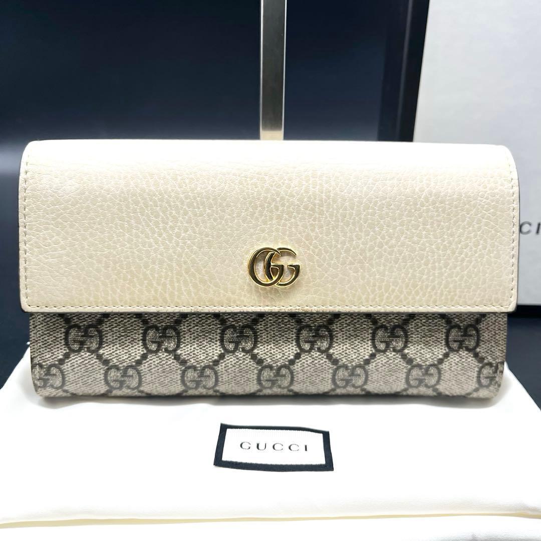 美品/現行✨グッチ 長財布 折財布 GGスプリーム×レザー マーモント ベージュ