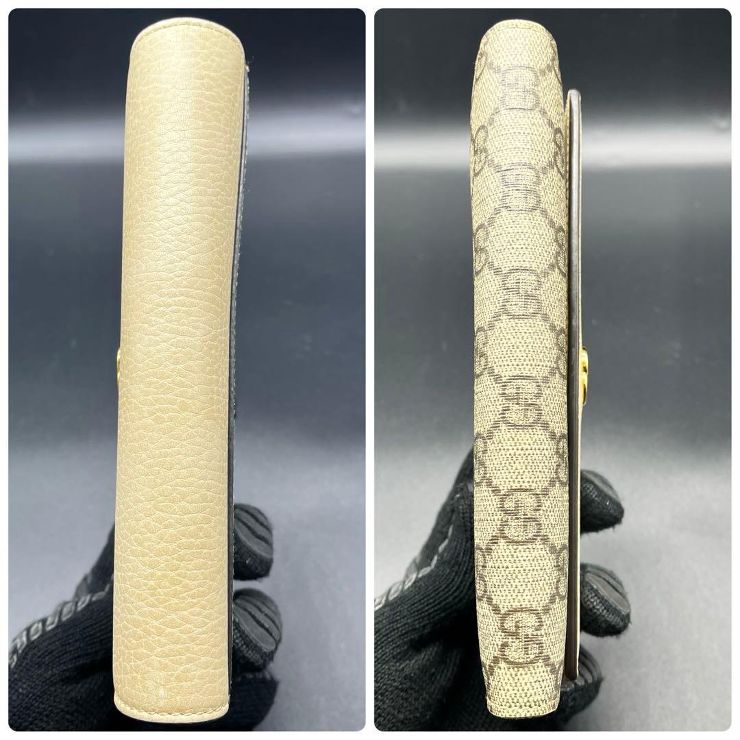 美品/現行✨グッチ 長財布 折財布 GGスプリーム×レザー マーモント ベージュ