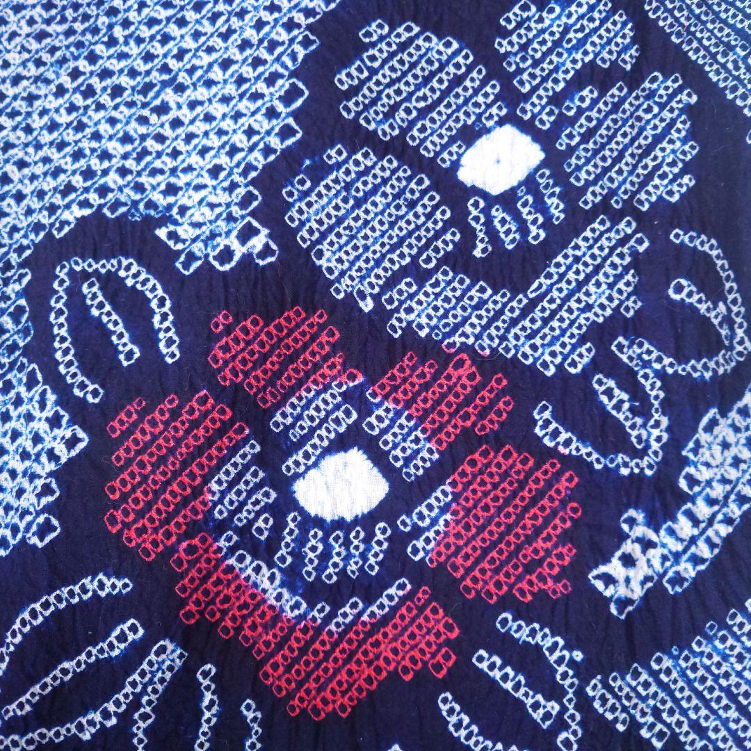 有松絞り　浴衣　椿　しつけ糸付　花