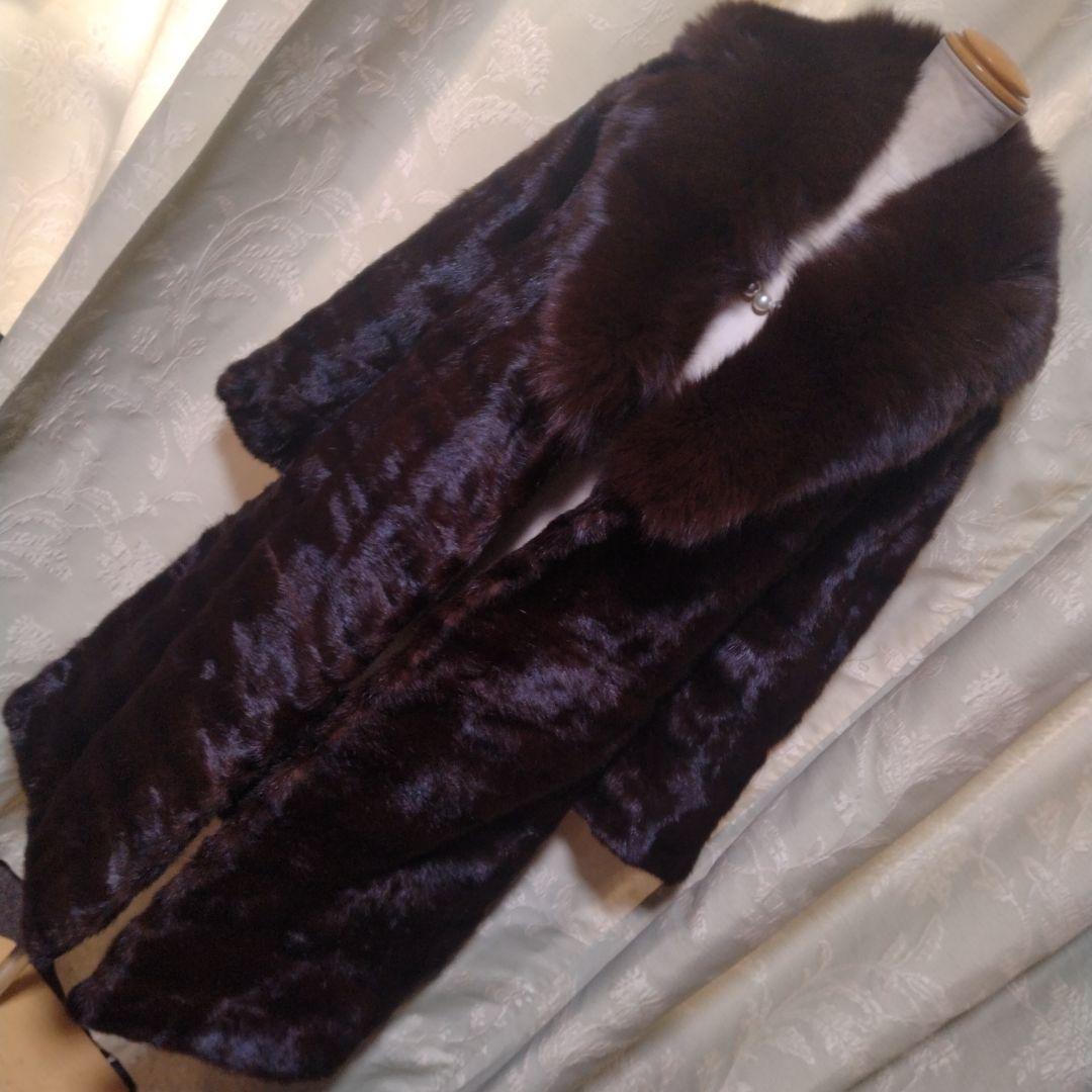 横段デザイン✩柔らか✩美品✩ウィーゼルミンク✩ブルーフォックス✩ファーコート