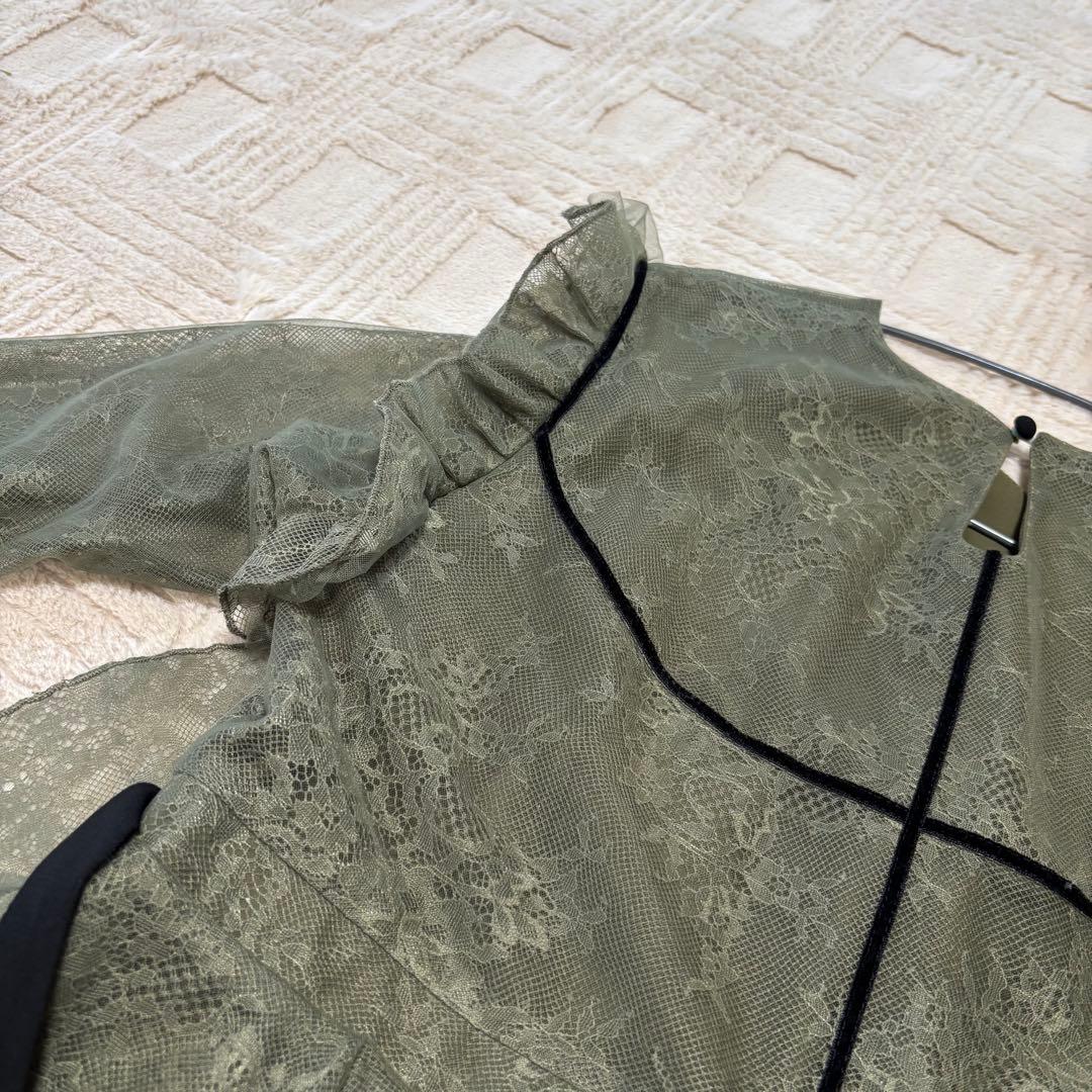 Leja 総レース花柄レイヤード配色フレア後ろリボン　ドレス　パーティードレス