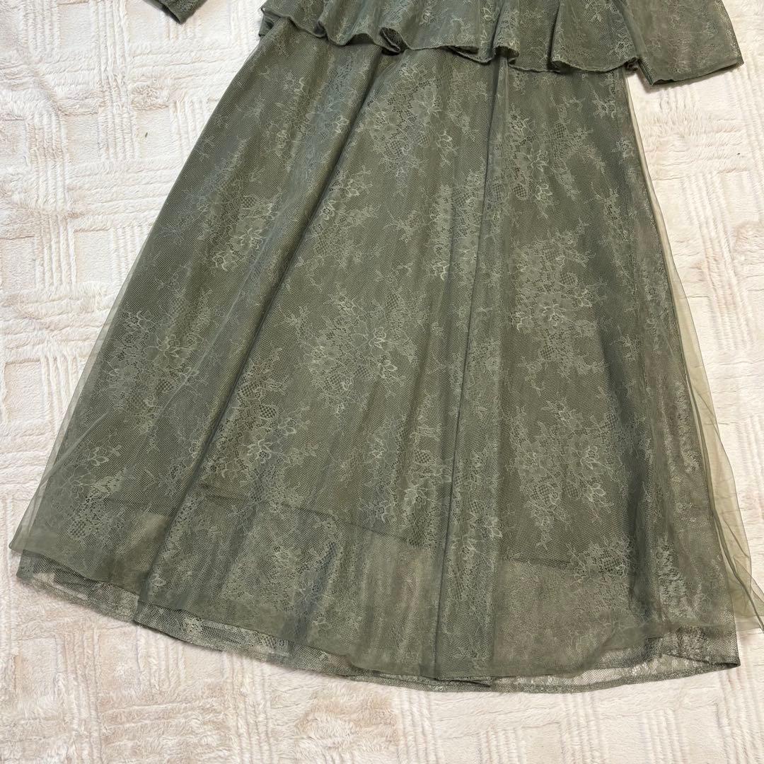 Leja 総レース花柄レイヤード配色フレア後ろリボン　ドレス　パーティードレス