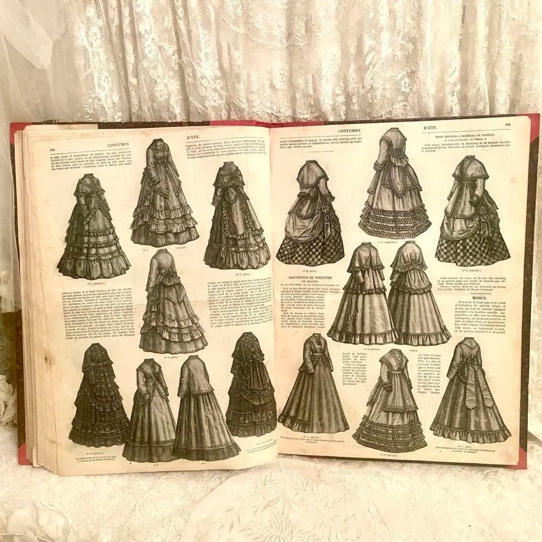 【希少】1869年ラモードイリュストレ モード紙　大型古書　フランスアンティーク