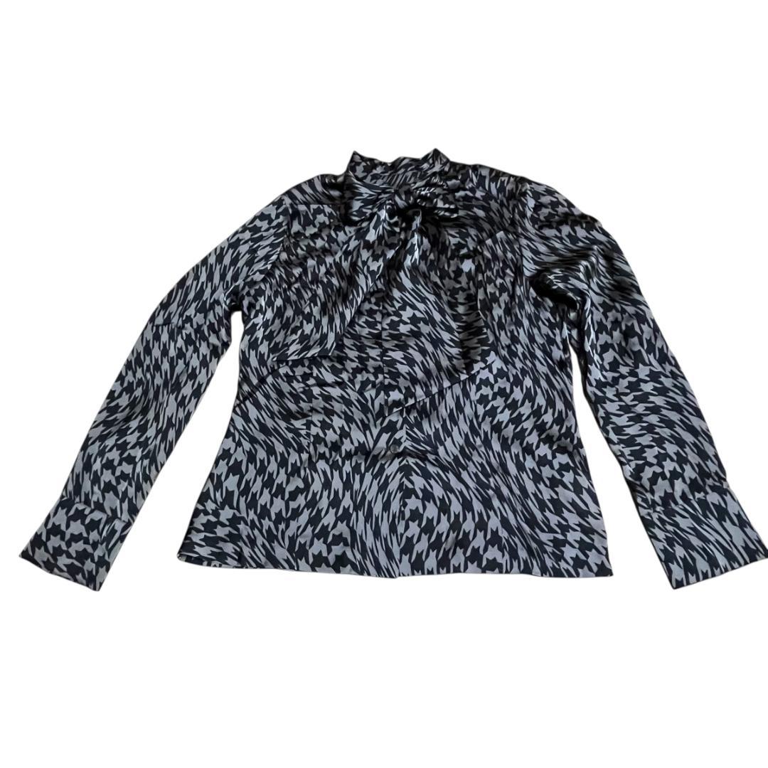 良品 LANVIN COLLECTION 千鳥格子 リボンブラウス 40 黒