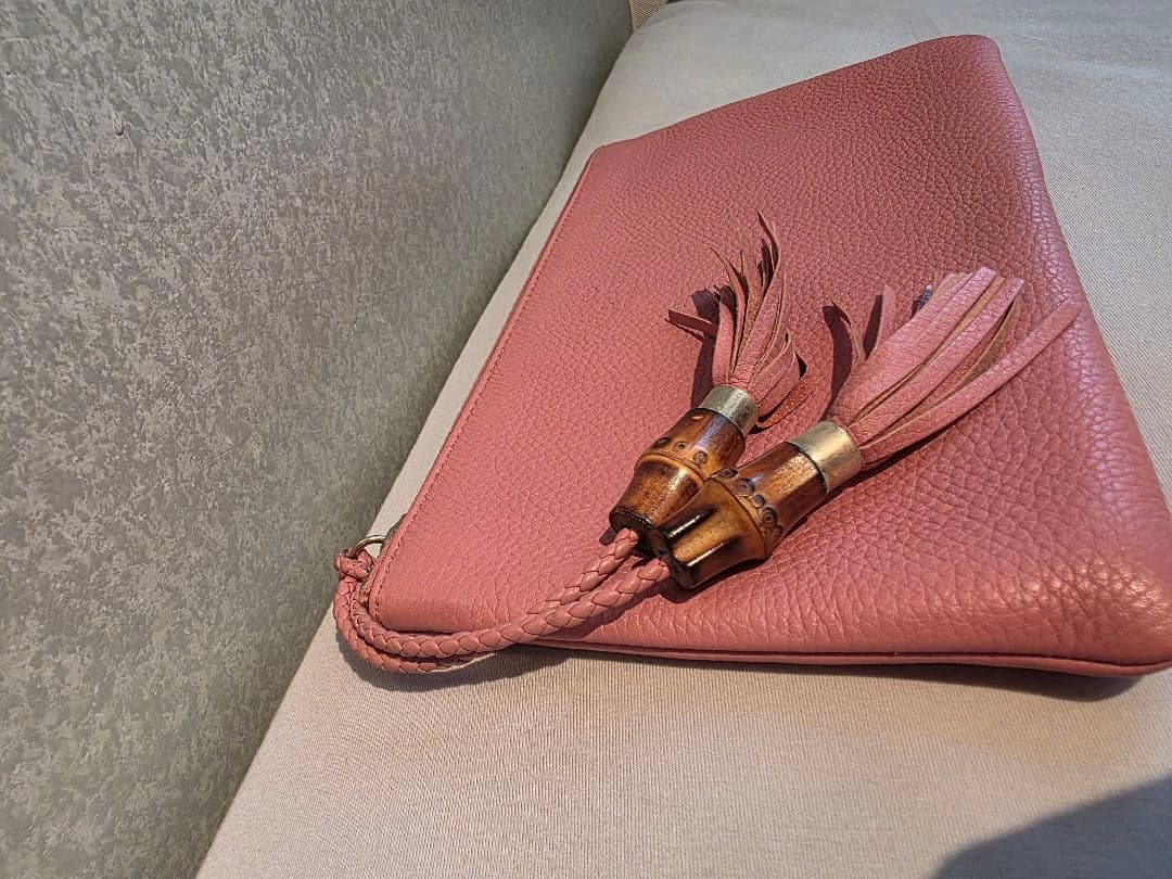 グッチGUCCI クラッチバッグ ピンク バンブー ポーチ レザー 竹