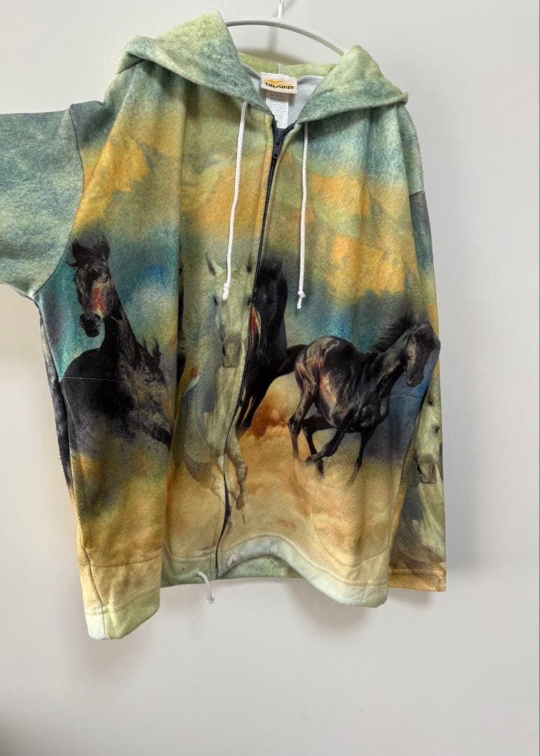90s usa製 馬柄 ジップアップ フーディー スウェット itimi