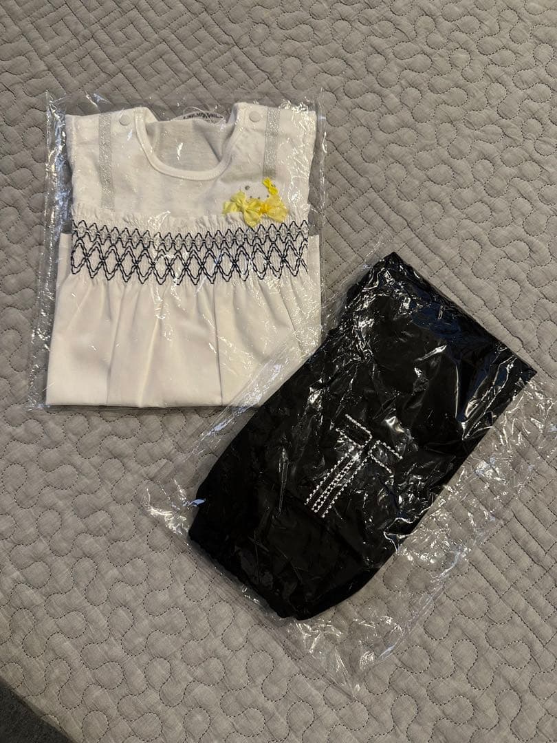 familiar ホワイトトップスとブラックパンツセット　新品